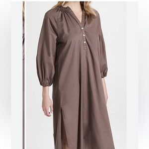 NWOT retail$139 size S SUNDRY Raglin woven Henley dress in Brown. Midi length.